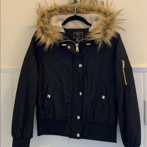 Black Coat With Faux Fur Hood